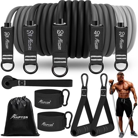 Fitnessbänder Set 12-tlg. 200lbs Resistance Bands Handgriffe Knöchelriemen (1/5)