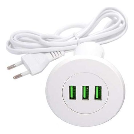 Cyclingcolors – Chargeur USB encastrable 3 prises Ø46mm – Charge rapide 5V 3100mA – Câble 1,4m – Pour appareils multimédias – Installation discrète