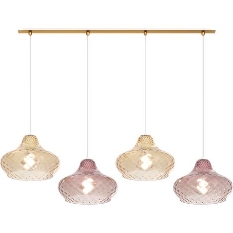 Lampadario Contemporaneo Dress Metallo Ottone Vetro Ambra-Ruggine 4 Luci E27