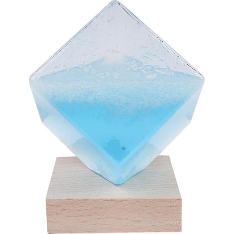Station météorologique, Tempête de verre, Prévisions météo, Bleu cristal Pluie de Cube d'eau, Prédicteur météo en verre avec base en bois, Prévisions météo en verre de Creative Office (1/5)