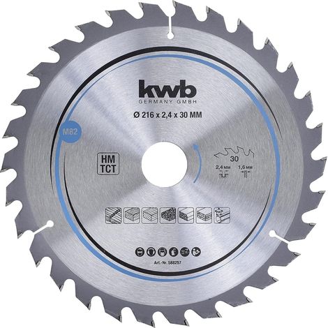 kwb Kreissägeblatt 216 x 30 mm - Schneller Schnitt, geeignet für Weich- und Hartholz, Tischlerplatten und Spanplatten - Hartmetall-Zähne, flexibles Stammblatt (1/5)