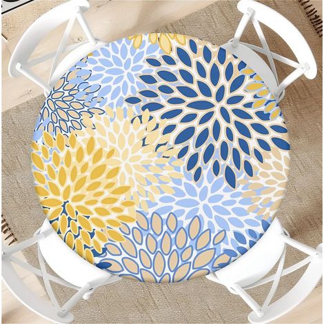 Nappe Ronde d'extérieur avec élastique Ø 36"(90cm) Nappe de Jardin élastique Motif Fleurs Convient aux Tables de 75 à 85 cm de Large (1/5)