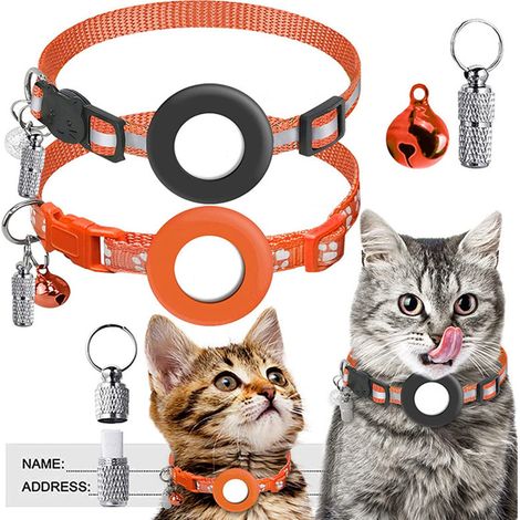 ZOLGINAH Collar reflectante para gatitos, 2 piezas Collar antiestrangulación para gatos con campana y hebilla de seguridad Collares ajustables para gatitos 20-30cm, Naranja (1/5)
