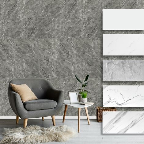 HEXIM Wandpaneele Marmor Optik 0,9 m² Kunststoff - Selbstklebende Wandverkleidung Wanddekoration 60x30 cm: XBM 09, 5 Paneele / 0.9 m² (1/4)