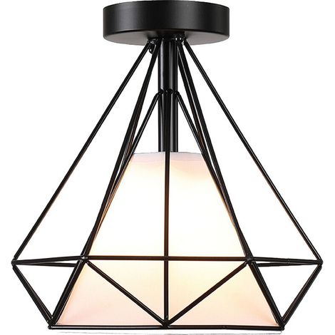 Retro Plafonnier Industrielle Cage en forme Diamant en Métal Lustre Suspension Luminaire pour Salon Salle Chambre Décorer Maison Cuisine (Noir) BLOW (1/5)