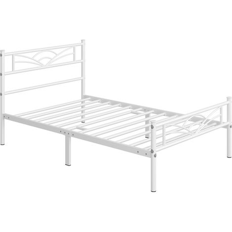 Yaheetech Struttura Letto in Ferro con Spazio Aggiuntivo per Camera da Letto Ospiti Soggiorno Singolo 90 x 190 cm Bianco