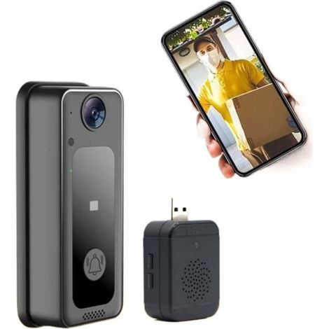 Caméra de sécurité sans fil avec sonnette vidéo Sonnette Sans Fil Intelligente APP Télécommande Système De Sécurité Domestique Intelligent Caméra Appel Interphone Vidéo HD Sonnette Extérieure Installa (1/5)