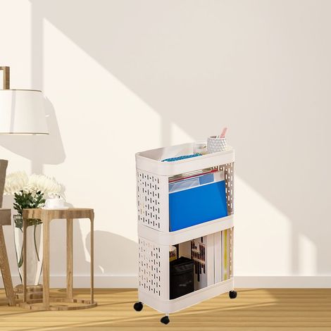 Étagère mobile à roulettes, flexible et résistante, idéale pour optimiser l'espace et offrant un rangement durable au bureau (3 niveaux). (1/5)