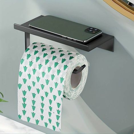 Portarotolo di carta igienica autoadesivo con ripiano per cellulare, da parete, per bagni e toilette per ospiti, con ripiano, non richiede foratura ed è autoadesivo - Crezuo