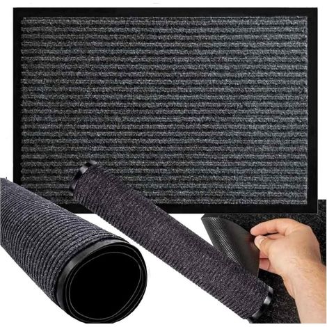Paillasson avec dos en caoutchouc synthétique 40 x 60 cm – Paillasson gris antidérapant – Durable, adapté à un usage intérieur/extérieur – Grand format – Nettoyage des chaussures (1/5)