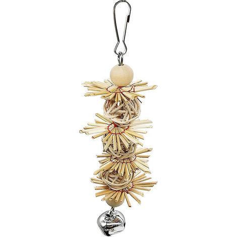 Jouets à mâcher pour perroquets : perles en bois, balles en rotin, clochette en métal avec crochet de suspension (1/4)