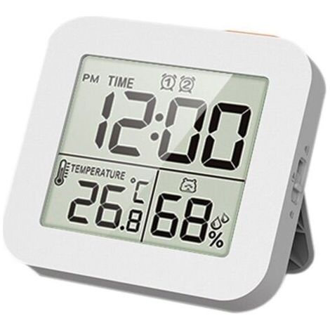 (Blanc)Affichage numérique LCD thermo - hygromètre thermo - hygromètre multifonction horloge minuterie cyclique deux ensembles (1/5)