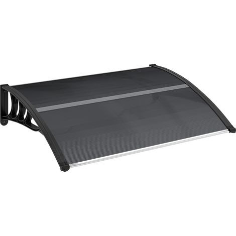 Auvent extérieur pour porte d'entrée, marquise en polycarbonate et aluminium robuste 100 x 75 cm noir (1/5)