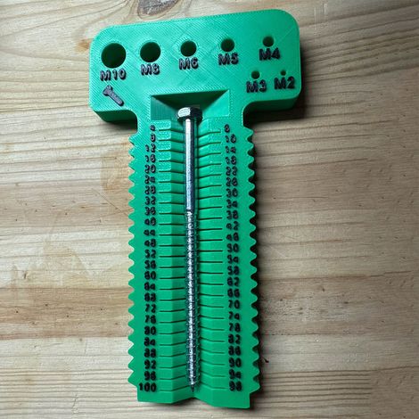 Outil de mesure de vis M2-M10 + L4-100 mm. Cet outil permet de mesurer les vis métriques de M2 à M10, d'une longueur de 4 à 100 mm. - Vert/Noir