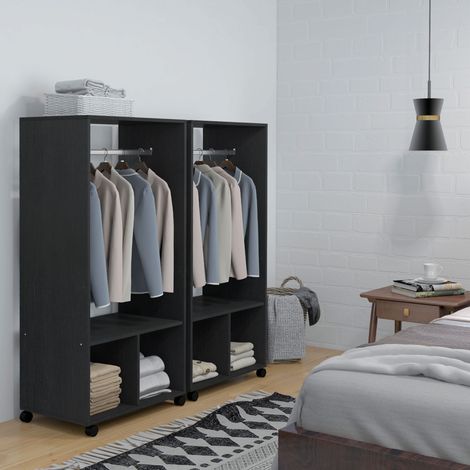 Lot de 2 portants à vêtements penderie mobile avec roulettes 2 niches + Grand Espace penderie en bois noir (1/5)