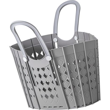 Panier à linge multifonction pliable en plastique avec poignées, gris, pour la maison et la salle de bain. (1/5)