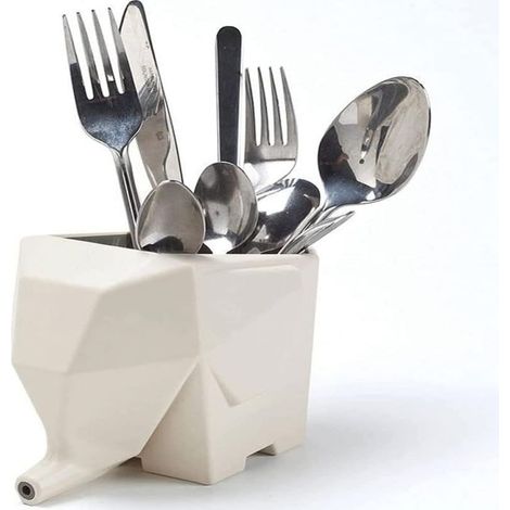 Scolapiatti a forma di elefante - scolapiatti per lavello da cucina - grazioso scolapiatti argentato (bianco)