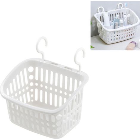 Porte-serviette suspendu pour salle de bain - Panier de rangement plastique robuste avec trous d'évacuation - 122g - Blanc - 1 pièce (1/5)