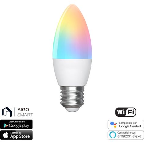 Lampadina Led Smart C37 E27 6,5W WiFi RGB CCT luce regolabile e dimmerabile Aigostar (1/5)
