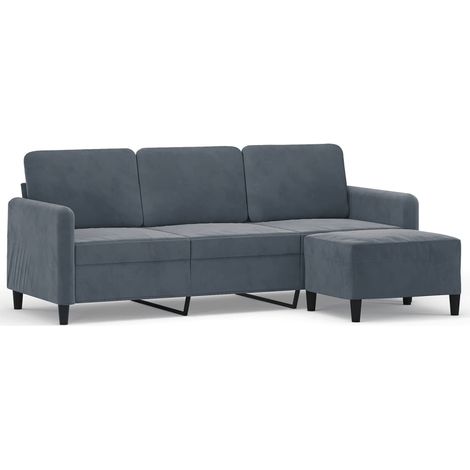 Divano a 3 Posti Sofa con Poggiapiedi Grigio Scuro 180 cm in Velluto (1/5)