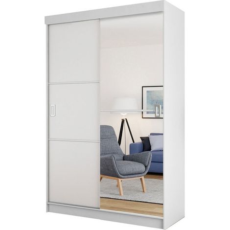 Armario Dover 111, Blanco, 205x138x60cm, Puertas de armario: Correderas, Número de estantes: 2, LED