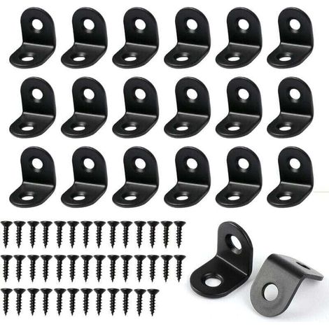 20 équerres d'angle en L avec 40 vis, XU, équerres d'angle en acier inoxydable pour bois, Noires - KZQ (1/4)