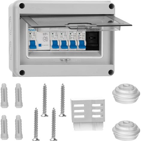 IP65 Waterproof Surface-Mounted Distribution Panel with RCD Surface-Mounted Distribution Panel for Caravans, Garages, Workshops, Disconnector Switch 63A+32A+20A+2x16A (1/5)