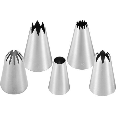 Lot de 5 douilles à pâtisserie en acier inoxydable pour la décoration de gâteaux (argenté) (1/5)