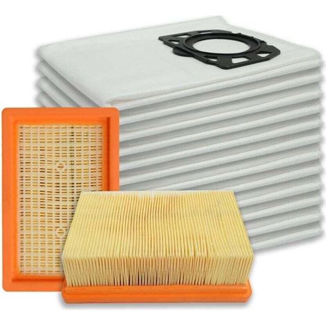 Lot de 2 filtres plats avec 12 sacs d'aspirateur compatibles avec les aspirateurs Kärcher WD4 WD5 WD6 WD5P WD6P Premium MV4 MV5 MV6 Numéro de pièce : 2.863-005.0 (KFI 4410) et 2.863-006.0(KFI (1/4)