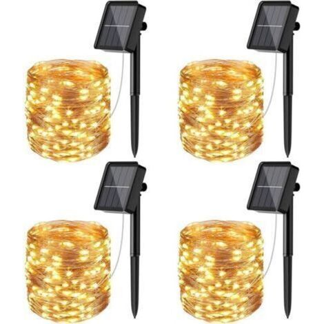 [Set of 4] Outdoor Solar Garland, 12m 100 LED Outdoor Solar Light Garland Waterproof 8 Modes Decoration Light for Garden Terrace Courtyard Home Christmas Wedding Party Warm White H542 (1/5)
