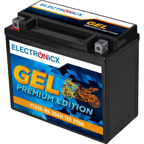Electronicx YTX20-BS GEL Motorradbatterie 12V 20Ah 270A/EN – Wartungsfrei, Vorgeladen, Doppelte Lebensdauer - Premium Batterie 12V Wartungsfrei
