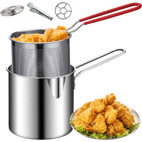 Friteuse à Huile Mini Friteuse 1 Personne En 304 Acier Inoxydable Friteuse Friteuse  PoignéE Amovible Petite Friteuse (1/5)
