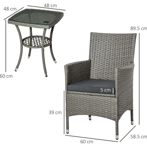 Ensemble de jardin 3 pièces en rotin PE et acier. Comprend 2 chaises avec coussins et accoudoirs lavables et une table basse avec plateau en verre, idéal pour un coin détente sur le balcon, la terrass (1/5)