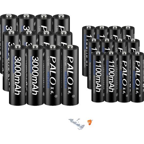 Pilas recargables, capacidad de 3000 mAh, cargador incluido, 12 pilas AA y AAA. (1/2)