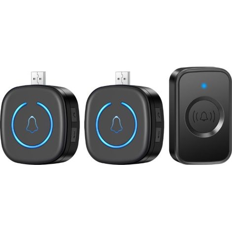 Sonnette sans fil avec une portée de 150 m et 60 mélodies – Alimentation USB – Design compact – Sans fil – Alarme LED pour la maison, les personnes âgées et les enfants