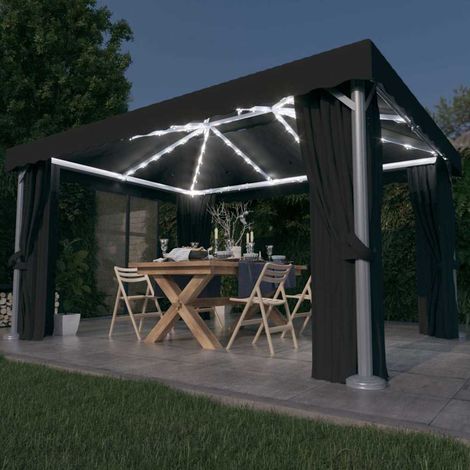 vidaXL Cenador con cortina y tira de luz LED aluminio antracita 4x3 m (1/5)