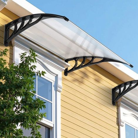 Auvent de porte marquise – 120 x 80 cm – Polycarbonate transparent – Supports noirs – Résistant UV et intempéries – Home Nature Wohnkonzept (1/5)