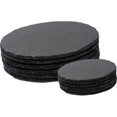 Ensemble 12 sets de table ardoise ronds 25 et 10 cm
