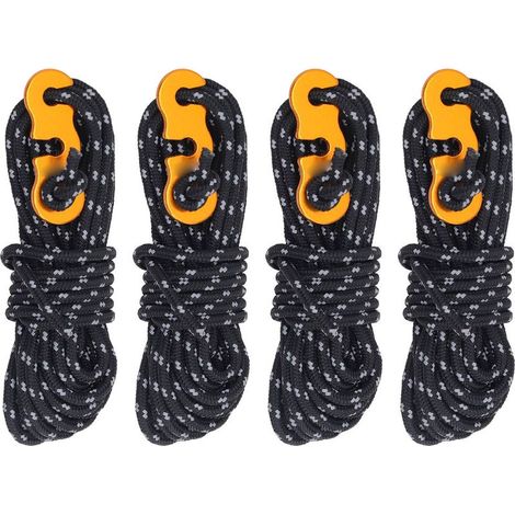 4 Pièces de Cordes de Tente 3mm Noires Réfléchissantes, 4m Chacune, Capacité de Charge 260kg pour Camping Randonnée Jardin (1/5)