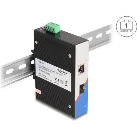 Delock Convertidor de medios Gigabit industrial RJ45 a SFP para carril DIN