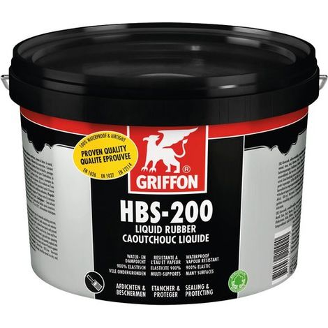 Griffon – Caoutchouc liquide HBS-200 5L – Imperméabilisant pour béton armé – Application facile en chantiers humides – Résistance aux intempéries