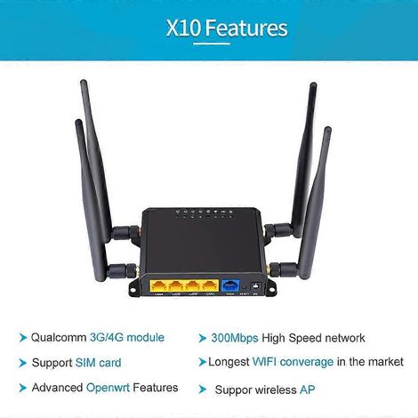Routeur 4G LTE X10 CPE OpenWRT, Modem WiFi Sans Fil Puissant 300Mbps, Antenne Externe 5dbi, Puce Qualcomm, Carte SIM, Version UE, Extendeur Réseau (1/5)