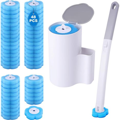 Brosse de toilette jetable avec 48 recharges de nettoyant et support mural, brosse WC avec détergent Disposable Toilet Brush pour salle de bain, nettoyage hygiénique (1/5)
