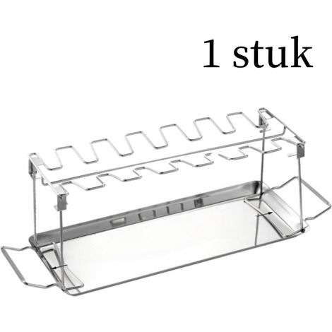 Grille pliable pour cuisses de poulet (1 pièce) - en Acier inoxydable (inox) - avec bac de récupération des graisses - pour barbecue et extérieur - argentée (1/5)