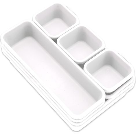Juego de 8 cajas de almacenamiento de plástico apilables para cocina, oficina, maquillaje, ropa, joyas, baño, color blanco. (1/5)