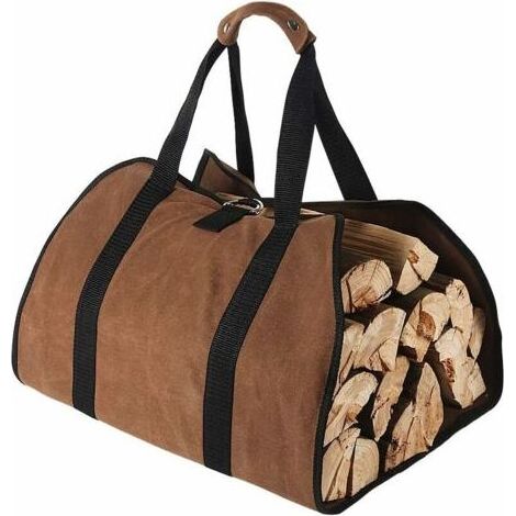 Grand Sac de Transport pour Bûches en Toile 96 cm x 46 cm Cire à Usage Intensif Sac Bois Cheminée pour Poêles à Bois, Intérieur et Camping (Marron) (1/4)