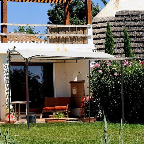 Outsunny Pavillon mit klappbarer Dacherweiterung wetterfest 3 x 2,5 m Cremeweiß