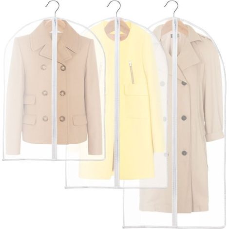 Housse de protection pour vêtements, 3 pièces, sac de rangement anti-poussière, housse suspendue zippée, étui de stockage imperméable, grande taille 60100 cm, fermeture éclair complète, protection tex (1/4)