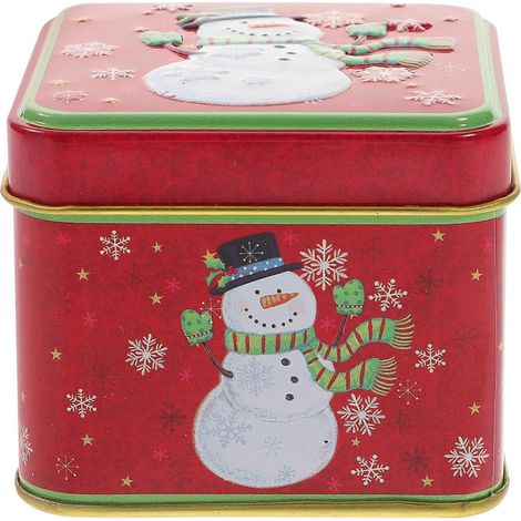 Boîte à bonbons de Noël carrée, boîte rouge bonhomme de neige, cadeau de mariage, boîte en fer-blanc, bocal à bonbons, boîte de rangement pour sucre.-87.5cm-Red