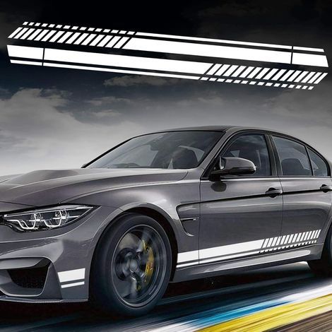 1 Paire 210cm Sports Racing Bande Autocollants pour Corps Porte Bandes Latérales Vinyle Autocollants pour Voitures SUV Véhicules Tout-Terrain Universels (Blanc) (1/5)